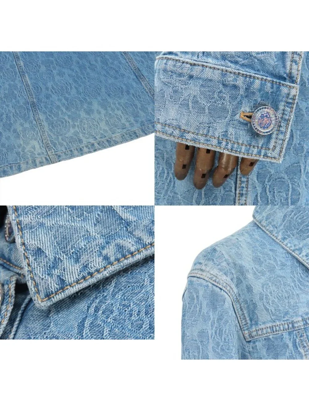 Chanel Denim Coat Blue Cotton Camellia Pattern Lion Button 23P Long Jacket 36